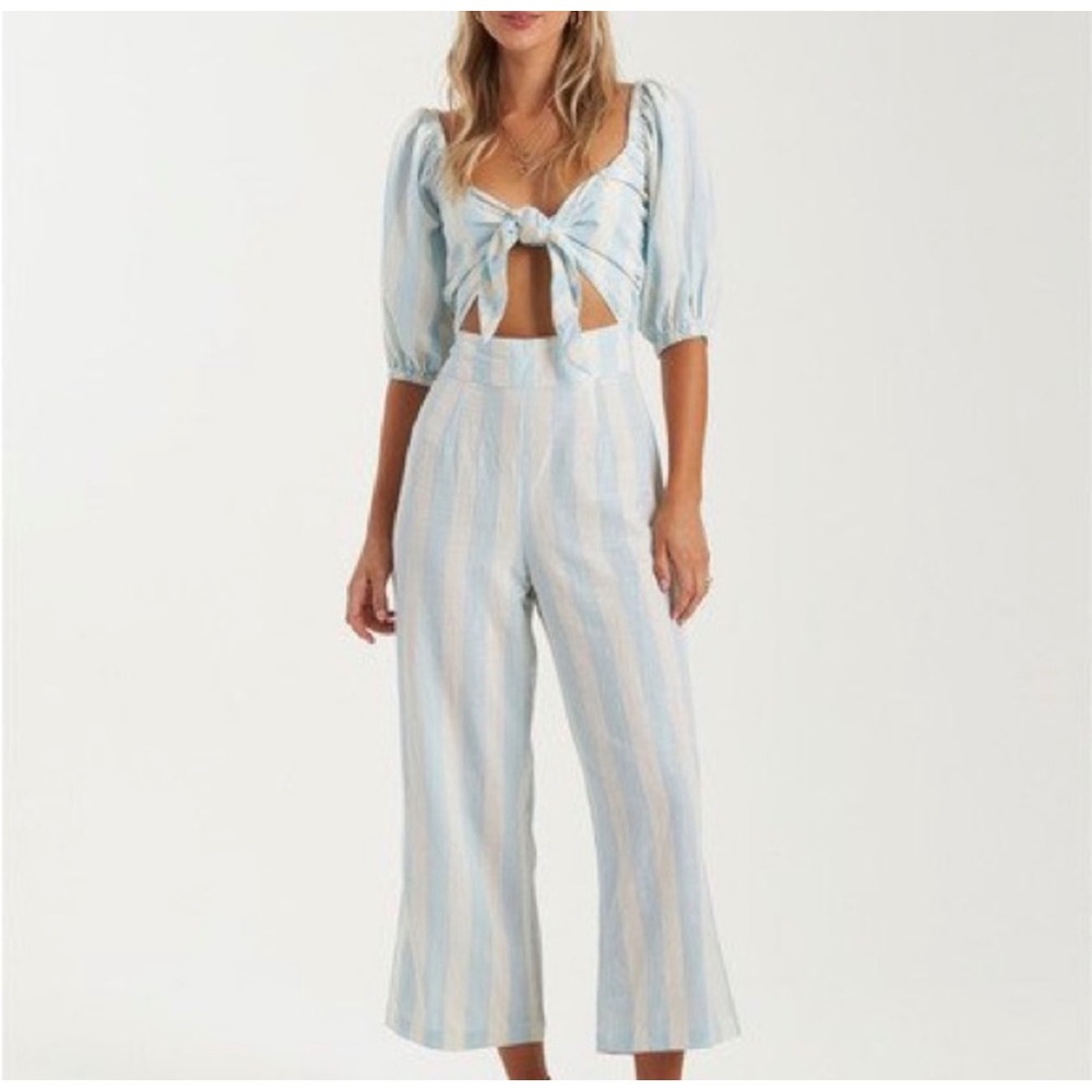 Billabong Dizzy Daze Blue White Striped Tie Front Cutout Jumpsuit Small JN043BDI